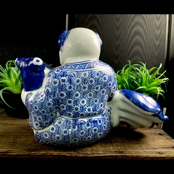 Large Ceramic Buddha | Feng Shui Maitreya Buddha Sitting Koi Lucky God Statue - Picture 10 of 13